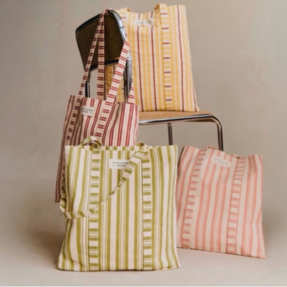 NWOT Sezane Striped Canvas Tote Bag, Red Stripes